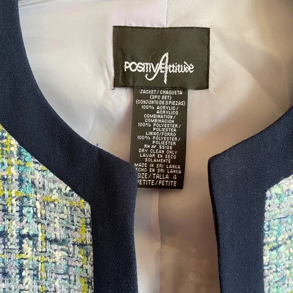 Positive Attitude Women’s Multicolor Tweed Lined Blazer. Size 4P - Picture 2 of 5
